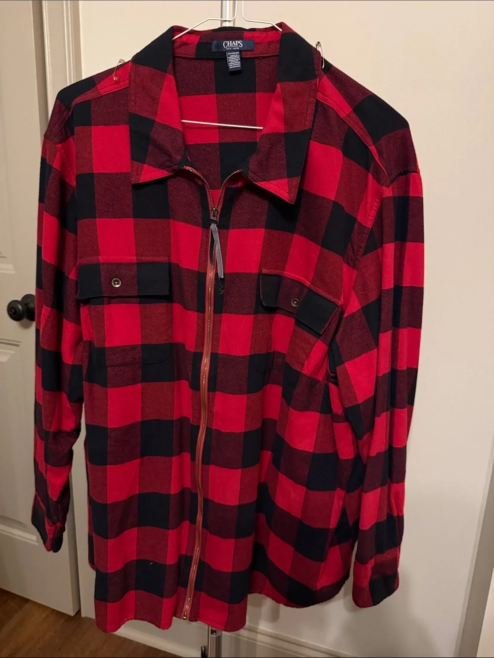 Chaps Red and Black Buffalo Plaid Zip-Front Shirt Jacket